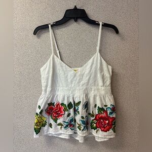 Maeve White Embroidered Floral Peplum Cami